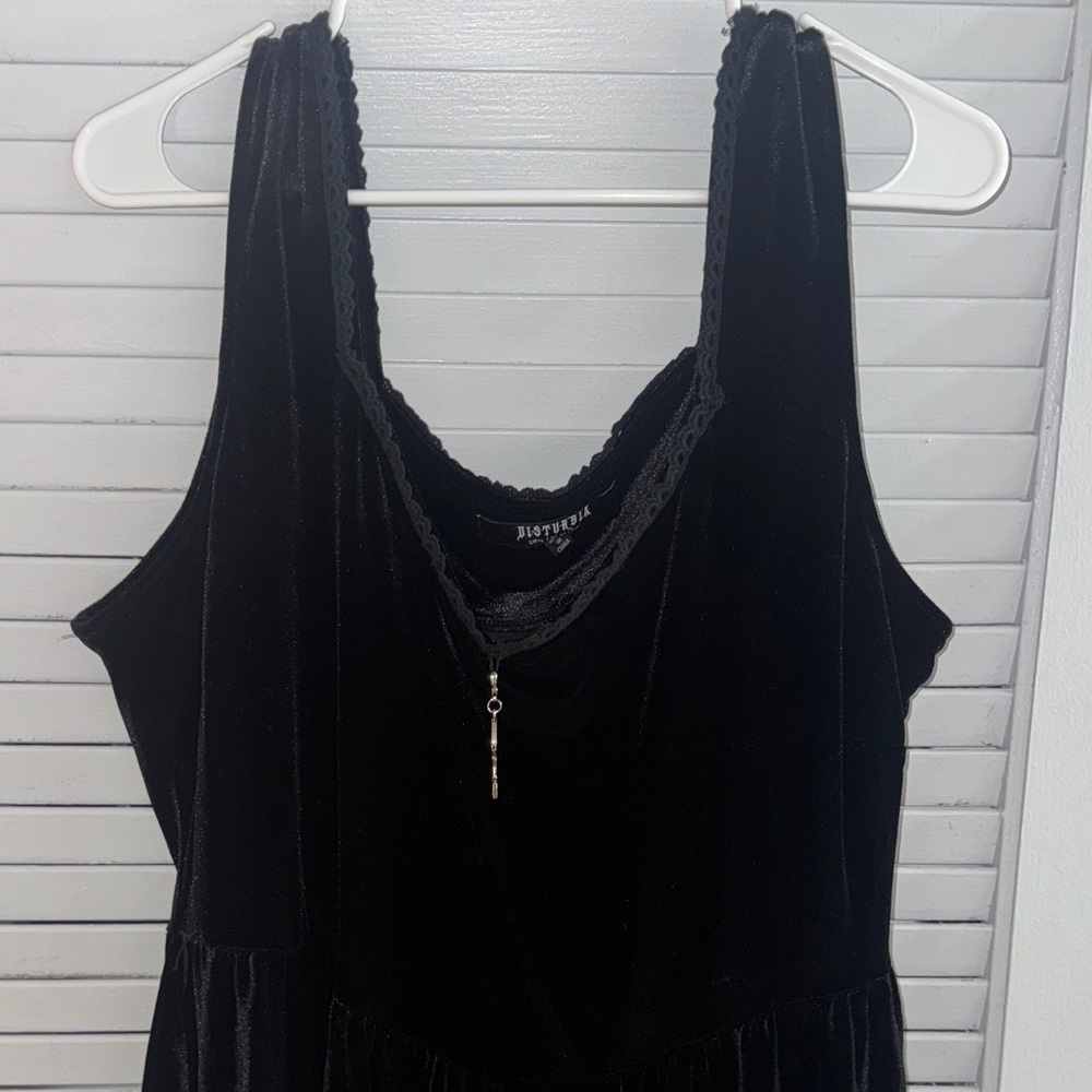 Disturbia Black Velvet Tank Dress with Lace Trim